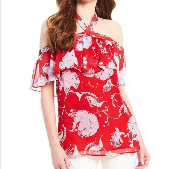 NWOT Tommy Hilfiger red off the shoulder halter top size L - Picture 1 of 3